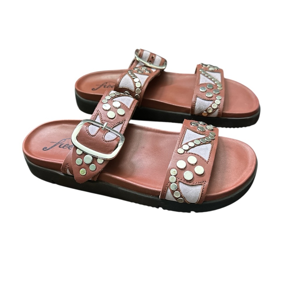 Free People Two-Strap Studded Sandals in Burgundy and Lavender - Picture 6 of 11
